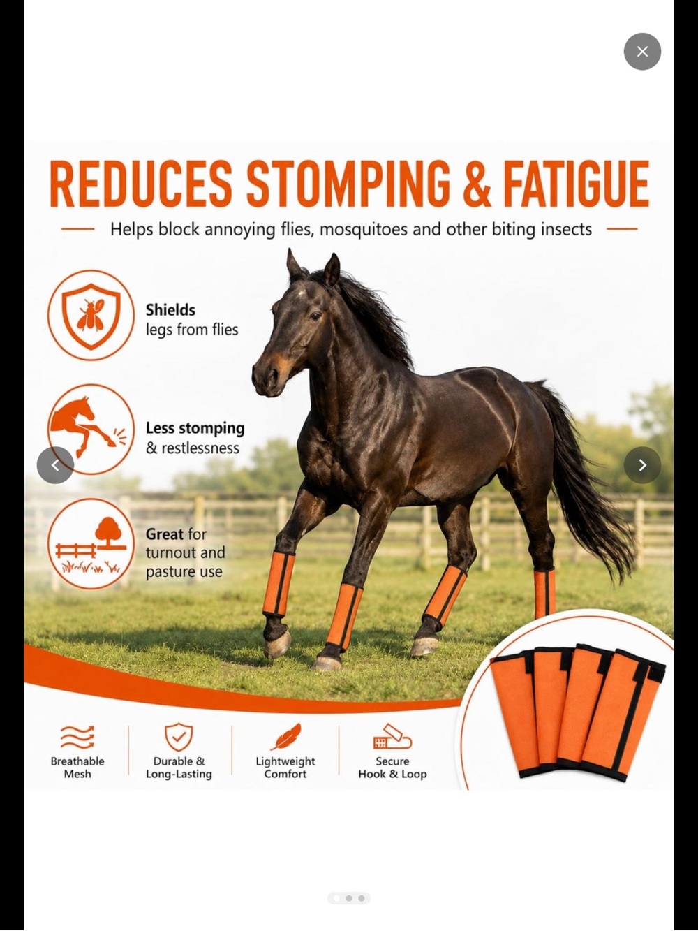 Orange Horse Fly Leg Wraps - Protective Turnout Boots